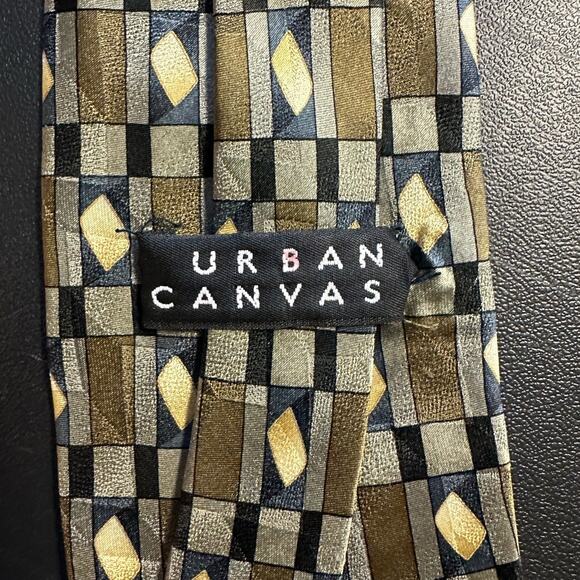 Urban Canvas Neutral Geometric Print Handmade Silk Tie - Picture 2 of 5